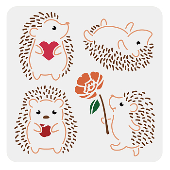 PET Hollow Out Drawing Painting Stencils, for DIY Scrapbook, Photo Album, Hedgehog Pattern, 300x300mm