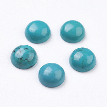 Natural Howlite Cabochons, Half Round, Dyed, Turquoise, 10x5mm