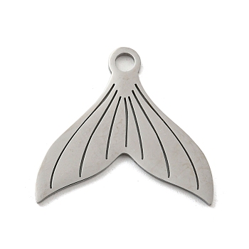 304 Stainless Steel Pendants, Laser Cut, Stainless Steel Color, Ocean Animal Charm, Fish Tail, 23x25x1mm, Hole: 3mm