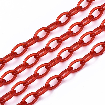 Handmade Transparent ABS Plastic Cable Chains, Oval, Red, 19.29 inch~19.68 inch(49~50cm), Link: 13x7.5x1.5mm