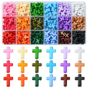 360Pcs 18 Colors Opaque Acrylic Beads, Cross, Mixed Color, 16x12x4.5mm, Hole: 2mm, 20pcs/color