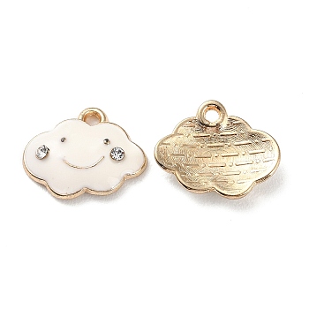 Rack Plating Alloy Enamel Charms, with Rhinestone, Cadmium Free & Lead Free & Nickel Free, Golden, Cloud Charm, Floral White, 11x14x3mm, Hole: 1.2mm
