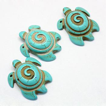 Synthetic Turquoise Pendants, Tortoise, Turquoise, 41x33.5~35x12~12.5mm, Hole: 2mm
