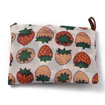 Foldable Eco-Friendly Nylon Grocery Bags, Reusable Waterproof Shopping Tote Bags, with Pouch and Bag Handle, Strawberry Pattern, 52.5x60x0.15cm