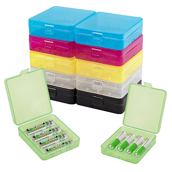 Plastic Battery Storage Box, with Iron Ring, Rectangle, Mixed Color, 8.2x7.2x2.3cm, Inner Size: 7.6x6.75cm, Hole: 8x13mm,  6 colors, 2pcs/color, 12pcs/set