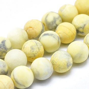 Natural Howlite Bead Strands, Frosted, Dyed, Round, Yellow, 8mm, Hole: 1mm, about 15.35 inch~15.74 inch(39~40cm)long, 47~49pcs/strand