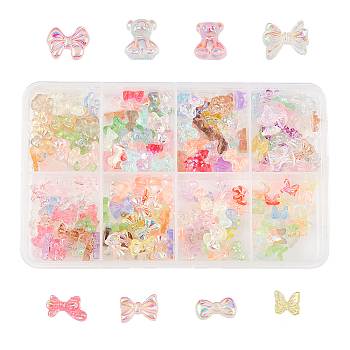 Olycraft Resin Cabochons, Nail Art Decoration Accessories, AB Color Plated, Butterfly & Bowknot, Mixed Color, 240pcs/box
