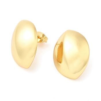 Brass Oval Stud Earrings, Long-Lasting Plated, Lead Free & Cadmium Free, Real 18K Gold Plated, 21x16.5mm