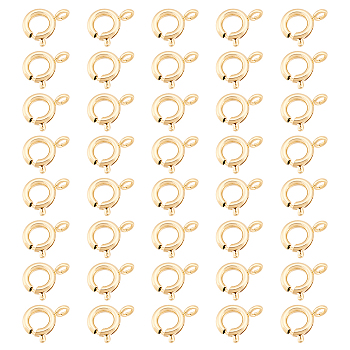 40Pcs Eco-friendly Brass Spring Ring Clasps, Long-Lasting Plated, Real 24K Gold Plated, 9x7x1.5mm, Hole: 1.5mm, Inner Diameter: 3mm