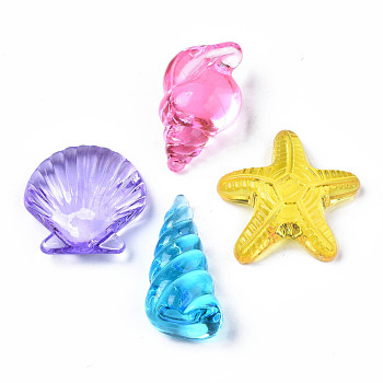 Transparent Acrylic Beads, No Hole/Undrilled, Seashell Series, Mixed Color, 31~39x18~38x9.5~17mm, about 90pcs/500g
