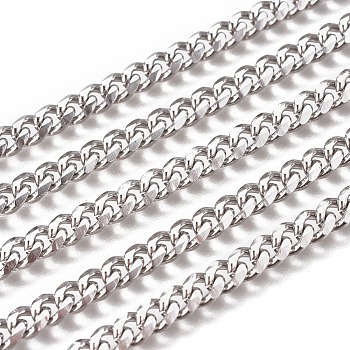 3.28 Feet Handmade 304 Stainless Steel Cuban Link Chains, Chunky Curb Chains, Twisted Chains, Unwelded, Faceted, Stainless Steel Color, 6x4x2mm, Wire: 1.2mm