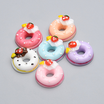 Resin Decoden Cabochons, Donut, Mixed Color, 18x9.5mm