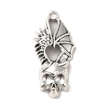 Tibetan Style Alloy Pendants, Cadmium Free & Lead Free, Punk Winged Skull for Halloween, Antique Silver, 35.5x16.5x5mm, Hole: 2.5mm