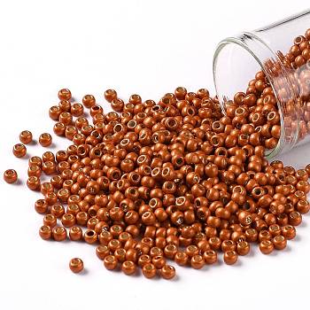 TOHO Round Seed Beads, Japanese Seed Beads, (PF562F) PermaFinish Burnt Orange Metallic Matte, 8/0, 3mm, Hole: 1mm, about 1110pcs/50g