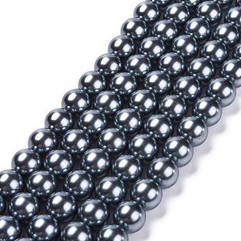 Eco-Friendly Glass Pearl Beads Strands, Grade A, Round, Dyed, Cotton Cord Threaded, Dark Slate Gray, 14mm, Hole: 1.2~1.5mm, about 30pcs/strand, 15.7 inch
