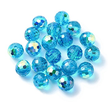 AB Color Plated Glass Beads, Faceted Round, Deep Sky Blue, 10x9mm, Hole: 1.5mm