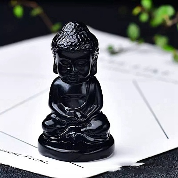 Natural Obsidian Ornament Home Desktop Decoration Craft, Buddha, 60mm