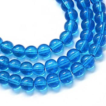 Baking Painted Transparent Glass Round Bead Strands, Royal Blue, 8.5~9mm, Hole: 1.5mm, about 105pcs/strand, 31.8 inch