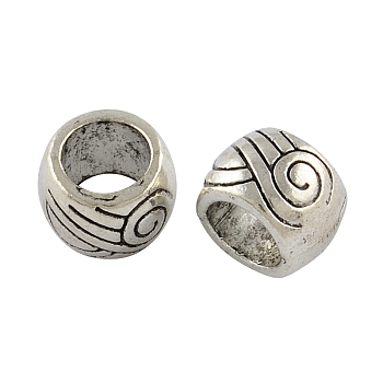 Tibetan Style Zinc Alloy Beads, Large Hole Rondelle Beads, Lead Free & Cadmium Free, Antique Silver, 10x7.3mm, Hole: 6.2mm, about 294pcs/500g