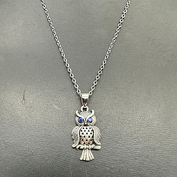 Alloy Pendant Necklaces, Owl, Blue, 19.69 inch(50cm)