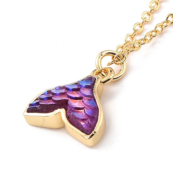 Mermaid Fishtail Resin Pendant Necklace, Daity Animal Brass Necklace for Girl Women, Golden, Medium Purple, Pendant: 14x13x4.5mm, 17.72 inch(45cm)