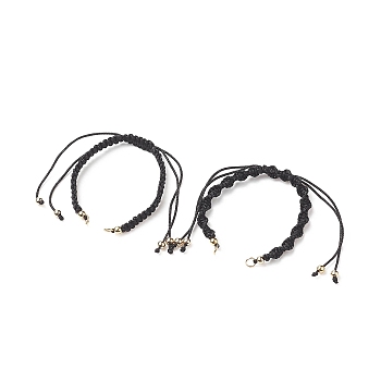 2Pcs 2 Style Polyester Cord Braided Bracelets, for Adjustable Link Bracelet Making, with Brass Beads, Black, 5-1/4~10-5/8x1/4 inch(13.2~27x0.5cm), Hole: 3.5mm, 1pc/style