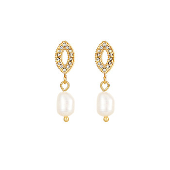 Stainless Steel Earrings with Pearl, Oval