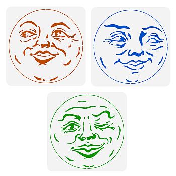 3Pcs 3 Styles PET Hollow Out Drawing Painting Stencils, for DIY Scrapbook, Photo Album, Face Pattern, 300x300mm, 1pc/style