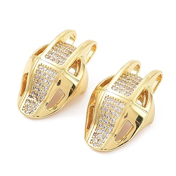 Rack Plating Brass with Clear Cubic Zirconia Pendants, Mask Shape, 
Cadmium Free & Lead Free, Real 18K Gold Plated, 23x13.5x10mm, Hole: 4x3mm