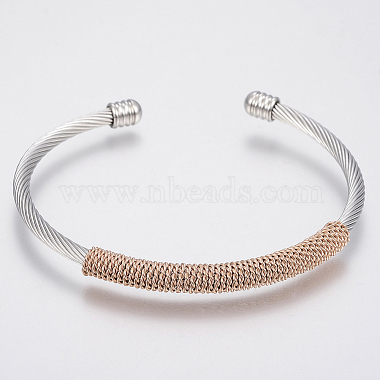 Bracelets manchettes bracelets jonc avec boule en 304 acier inoxydable(BJEW-H570-31)-2