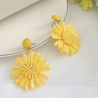 Flower Brass Grass Dangle Stud Earrings(FS-WG07395-07)-1