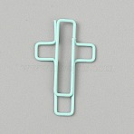 Iron & Plastic Paper Clips, Cross, Aquamarine, 33.5x21x2mm(AJEW-TAC0028-30A)