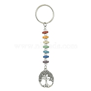 Chakra Natural Lava Rock & Alloy Tree of Life Pendant Keychain, with Iron Split Key Rings, Antique Silver, 10.6cm(KEYC-JKC00644-04)
