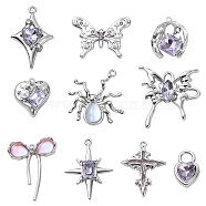 Rack Plating Alloy Pendants, with Glass Rhinestone and ABS Plastic Imitation Pearl, Resin, Mixed Shapes, Lilac, 18~30x12~27x3~7mm, Hole: 1~4.5mm, 1pc/style(FIND-YW0003-33)