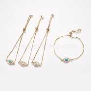Adjustable Brass Bolo Bracelets, Slider Bracelets, with Synthetic Opal and Cubic Zirconia, Eye, Golden, Mixed Color, 8-3/4 inch(222mm), 1mm, Link: 20x9x3mm(BJEW-G593-11G)