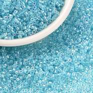 Cylinder Seed Beads, Uniform Size, Transparent Colours Rainbow, Cyan, 2x1.3~1.5mm, Hole: 0.8~1mm, about 80000pcs/bag, 450g/bag(SEED-H001-A03)