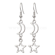 Moon & Star Hollow Alloy Dangle Earrings for Women, Platinum, 50x12mm(EJEW-JE05627)