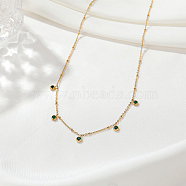 Elegant Stainless Steel Emerald Rhinestone Bib Necklaces for Women's Daily Wear, Golden, 16.54 inch(42cm)(HI9580-1)