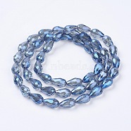 Electroplate Glass Beads Strands, AB Color Plated, Faceted Teardrop, Steel Blue, 15x10mm, Hole: 1mm, 50pcs/strand, 27.1 inch(X-EGLA-D015-15x10mm-32)