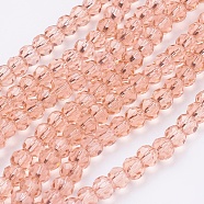 Faceted(32 Facets) Round Glass Beads Strands, Light Salmon, 4mm, Hole: 1mm, about 90~95pcs/strand, 12.8~13.6 inch(32~34cm)(X-EGLA-J042-4mm-23)