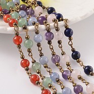 Round Natural Gemstone Handmade Beaded Chains, Unwelded, with Brass Findings, Antique Bronze, 6mm, about 58pcs/strand, 39.3 inch(AJEW-JB00185)