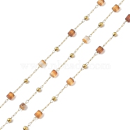 Ion Plating(IP) 304 Stainless Steel Link Chains, Natural Red Agate Beads & Spool, Soldered, Real 18K Gold Plated, 6.5x2.7mm, about 32.81 Feet(10m)/Roll(CHS-A010-02G-03)