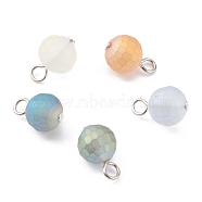 Electroplate Glass Pendants, with Iron Finding,  Frosted, Faceted. Round, Platinum, Mixed Color, 15x10mm, Hole: 3mm(PALLOY-JF00656)