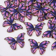 Printed Alloy Pendants, with Enamel, Butterfly, Light Gold, Fuchsia, 15.5x22x2mm, Hole: 1.8mm(X-PALLOY-R111-01C)