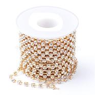 Brass Rhinestone Strass Chains, with Spool, Rhinestone Cup Chains, Raw(Unplated), Nickel Free, Crystal, 2.6mm, about 10yards/roll(CHC-T002-SS10-01C)