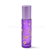 Glass Essential Oil Roller Bottles, with Lid and Stainless Steel Roller Balls, Refillable Bottles, Column with Fortune Cat Pattern & Chinese Character, Medium Purple, 2x8.6cm, Hole: 9.5mm, Capacity: 10ml(0.34fl. oz)(MRMJ-M002-02A-06)