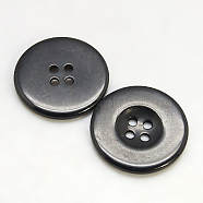Resin Buttons, Dyed, Flat Round, Black, 15x2.5mm(RESI-D033-15mm-02)