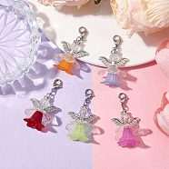 Acrylic Angel Pendant Decorations, Stainless Steel Lobster Claw Clasps Charms for Bag Key Chain Ornaments, Mixed Color, 45mm(HJEW-TA00206-S)