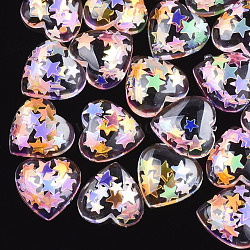 Resin Cabochons, with Paillette, Heart, Colorful, 15.5x16x6mm(X-CRES-Q208-06A)