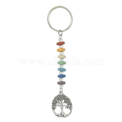 Chakra Natural Lava Rock & Alloy Tree of Life Pendant Keychain, with Iron Split Key Rings, Antique Silver, 10.6cm(KEYC-JKC00644-04)